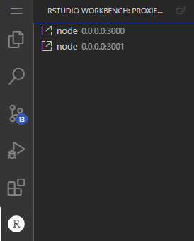 RStudio Workbench sidebar with running servers