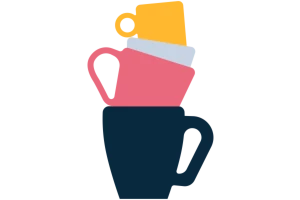 Cartoon of stacked mugs.