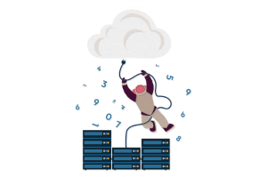 Cartoon of an astronaut trying to plug a server into a cloud