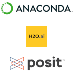 Logos of Anaconda, H2O.ai and Posit.